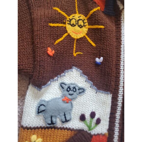 Sisandina Handicrafts Andes Appliques Embroidery Zip Knit Hoodie, Kids Size 4 - Picture 5 of 12